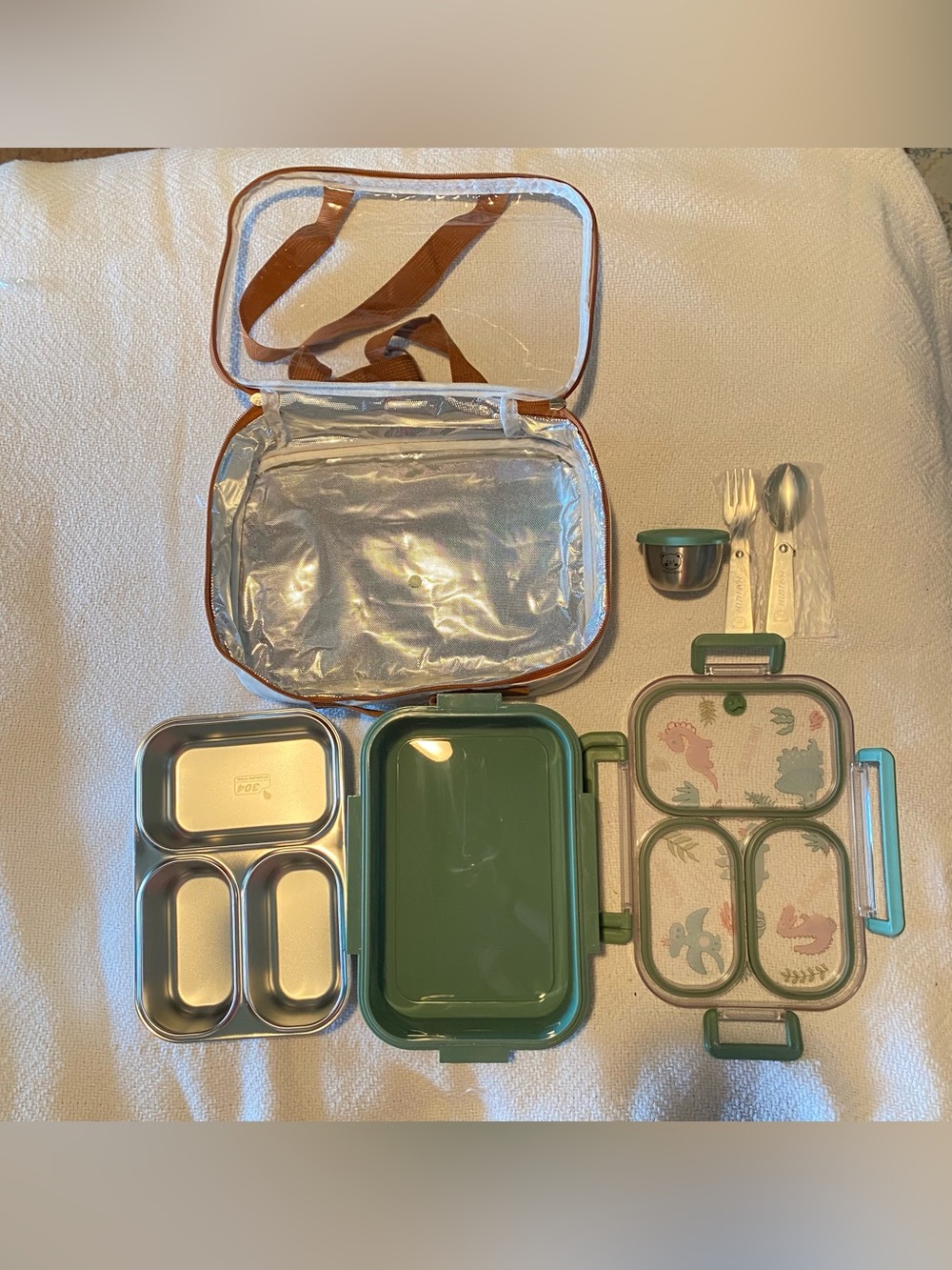 NWOT Lunchbox Insulated with Top Straps, Stainless Steel Utensils - Picture 9 of 13